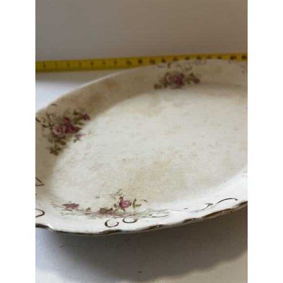 Vintage Platter "Naomi" Floral Scalloped Edge 17” Serving Dish Plate Pink Roses - Picture 4 of 15